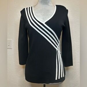 Cable & Gauge Black White Wrap Style Sweater Striped V Neck Women’s Small
